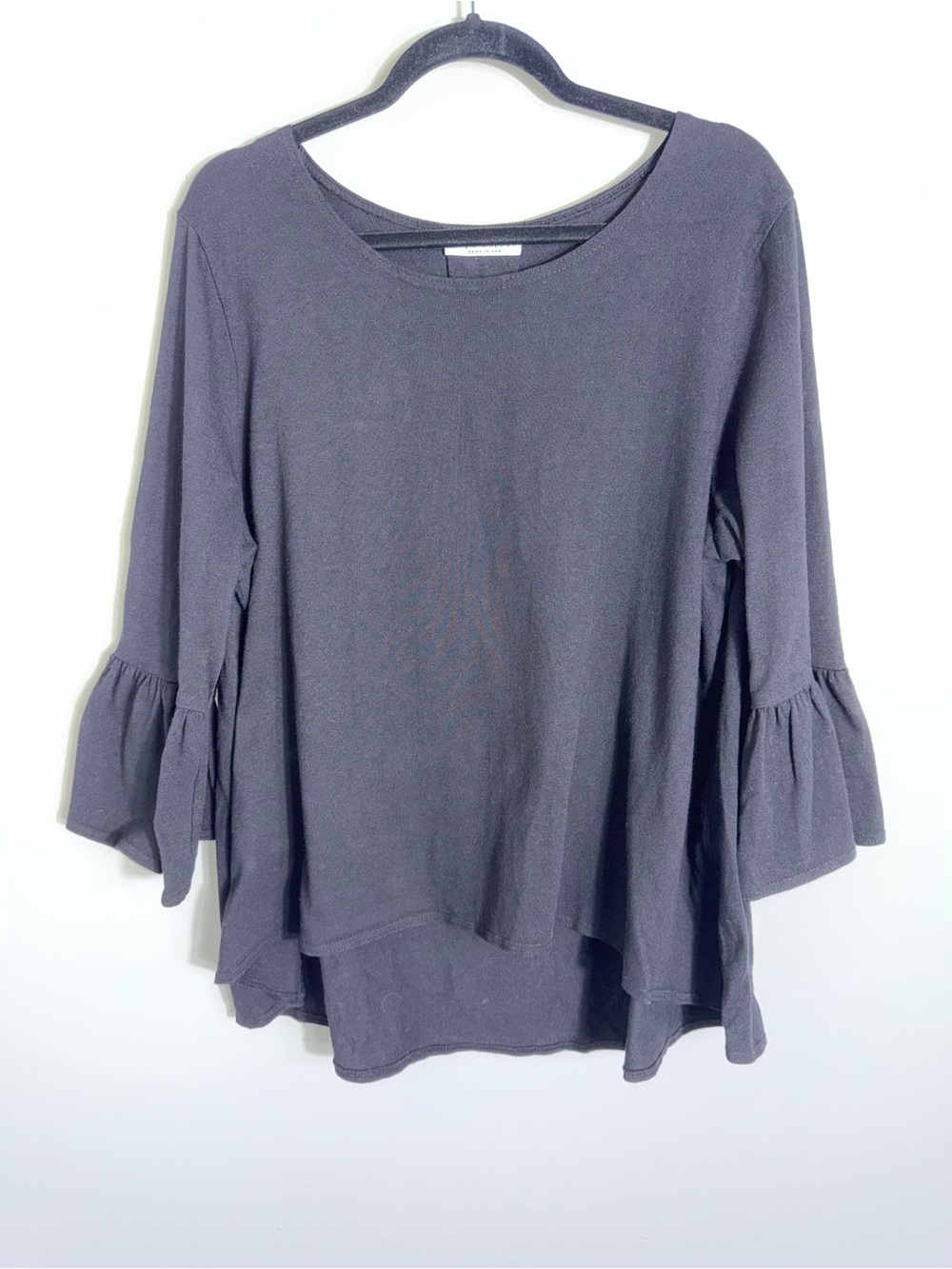 Bryn Walker Oversized Pullover Top-3/4 Bell Sleeves-Cotton-Black-Lagenlook-MED